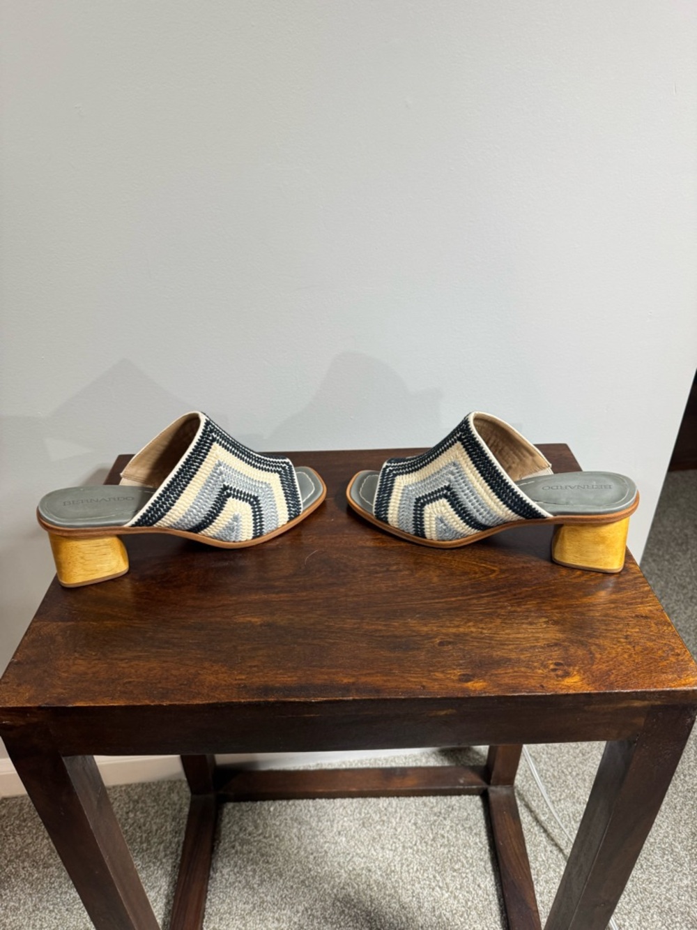 Bernardo Black, Cream & Gray Woven Slide Mules - Picture 3 of 4